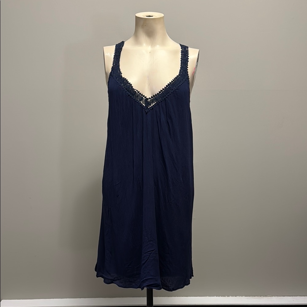 Astr Blue Chemise with V-Neck and Thin Straps